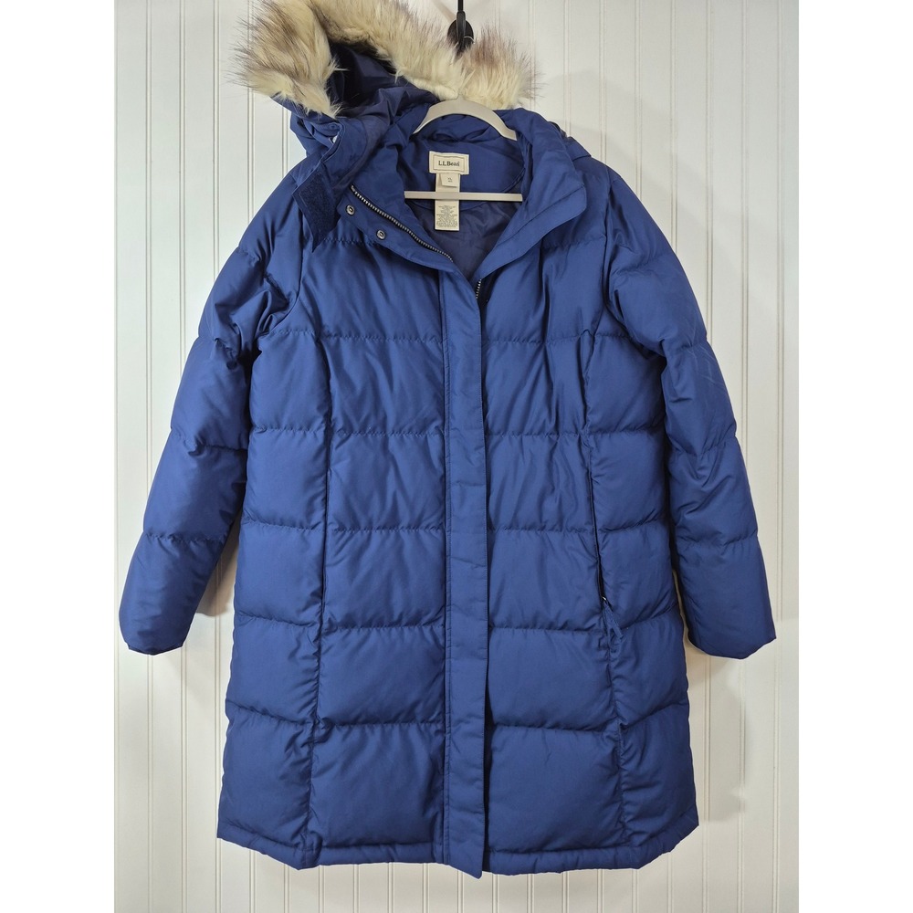 NEW LL Bean Ultrawarm Down Coat Womens XL‎ Blue Faux Fur Hood Parka DownTek